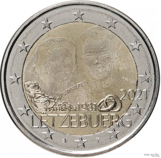 2 евро 2021 Люксембург 40 лет бракосочетанию Великого Герцога UNC из ролла фото