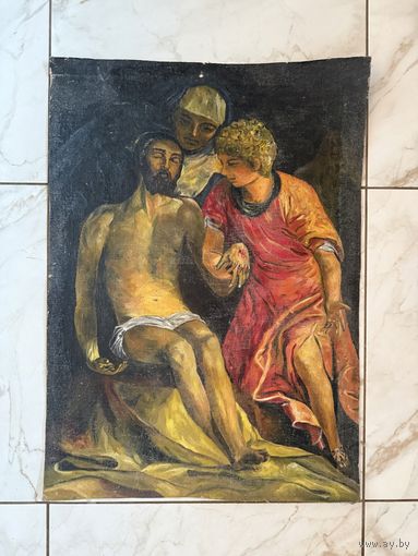 Старинный холст масло оплакивание ХРИСТА