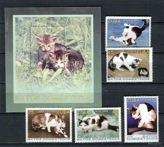 Куба - 2005 - Коты - [Mi. 4700-4704 bl.199] - полная серия - 5 марок и 1 блок. MNH.  (LOT GQ43)-T3P34
