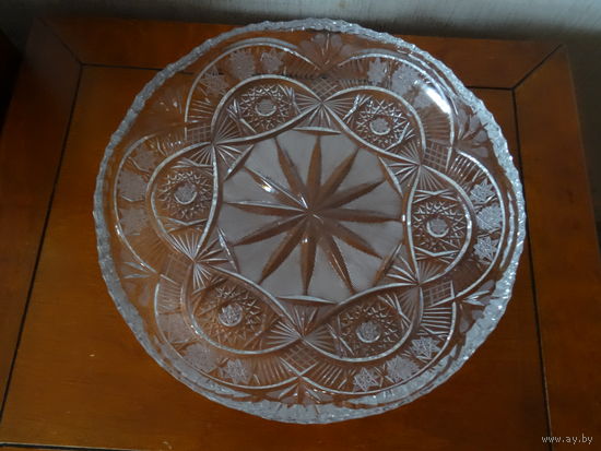 Блюдо, хрусталь,алмазная грань,  СССР,  диаметр 27,5 см