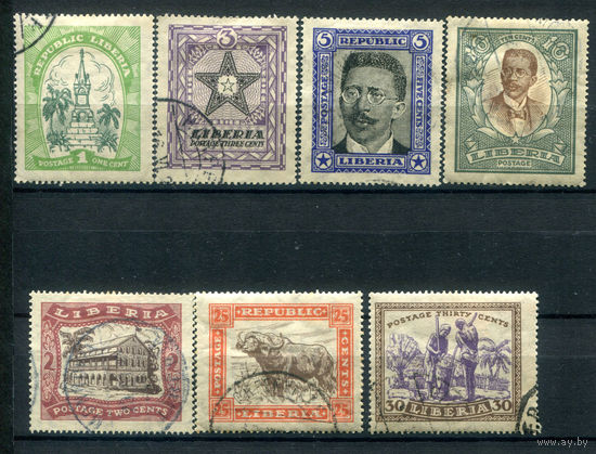 Либерия - 1923г. - ландшафты, фауна, архитектура, известные люди - 7 марок - гашёные. #4-W1-127-A-2