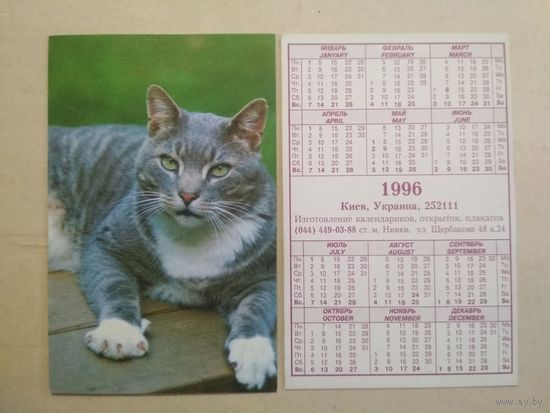 Карманный календарик. Кошки . 1996 год