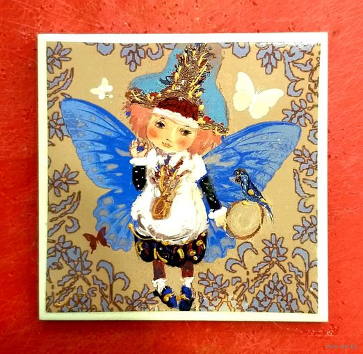 Плитка Керамическая * Изразец * Эльф с Попугаем * Ручная Работа * 10 на 10 * PLAKART CERAMICS * Очень Красивая !