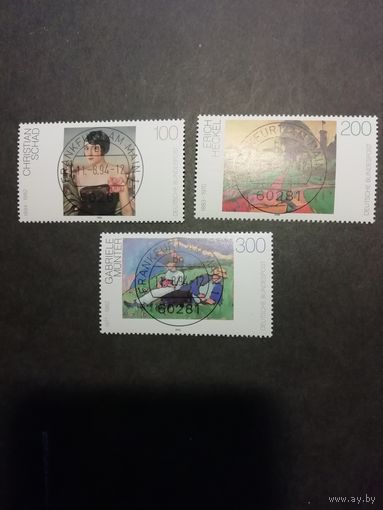 Германия. 1994 Серия из трех марок "Живопись современных немецких художников" (гашеные с клеем) Mi.1748-1750 каталог 6.00 евро
