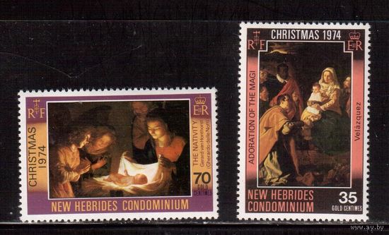 Новые Гибриды(Вануату)-1974(Мих.401-402)  ** , Рождество,  Живопись