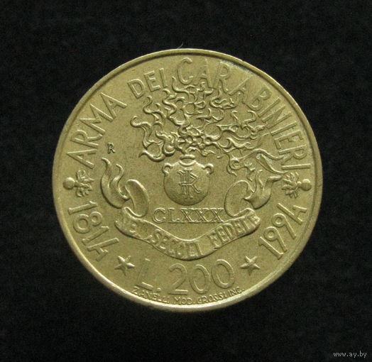 Италия 200 лир 1994 180 лет карабинерам