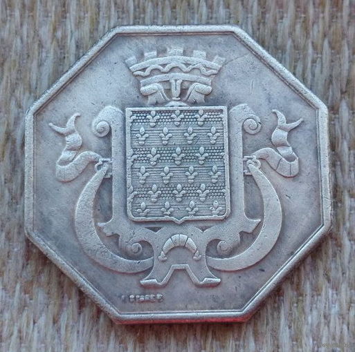 Франция 1 франк 1838 года. Мельхиор! Герб. Городской нотгельд. Распродажа!