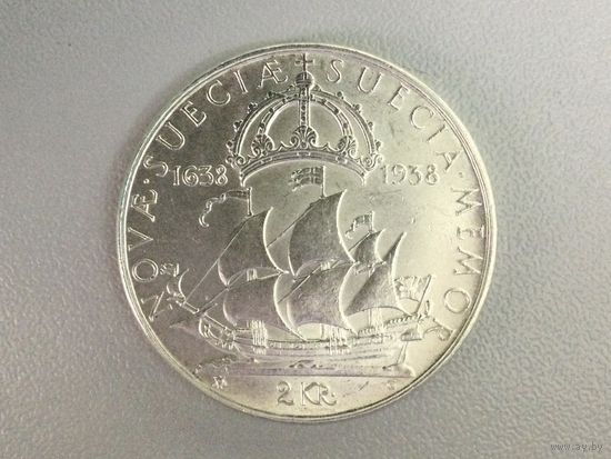 Швеция 2 кроны 1938 300 лет поселению Делавэр