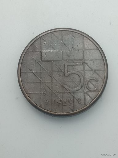 Недерланды 5 гульденов 1989 года .