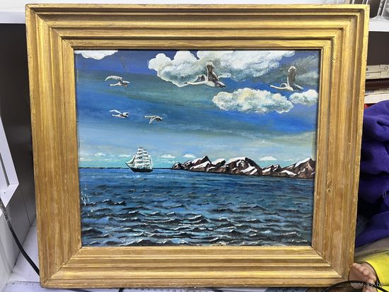 Картина морской пейзаж холст масло ссср с рубля