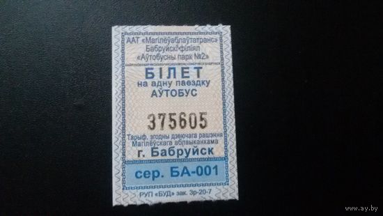 Талон на проезд в автобусе г.Бобруйск