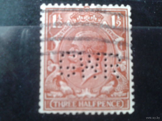 Англия 1912 Король Георг 5  1,5 пенса Перфин