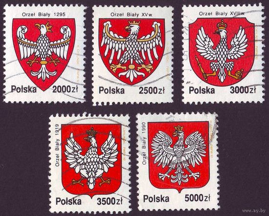 История белого орла, герба Польши 1992 год серия из 5 марок