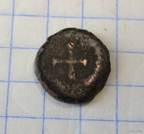 Древний Рим. Император Гонорий, 393-423 г.г. Нуммий. Первый христианский крест на римских монетах. Редкость.