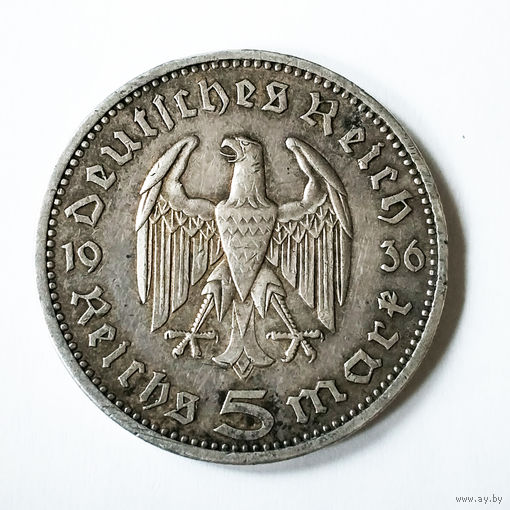 5 марок Гинденбург 1936 г. A. XF.