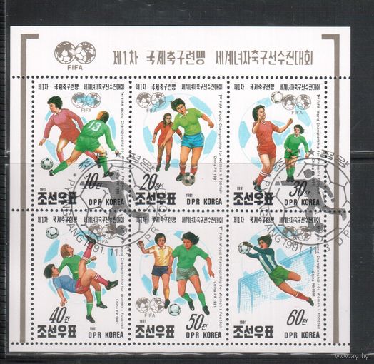 КНДР-1991,(Мих.3249-3254) гаш. , Спорт, Футбол,