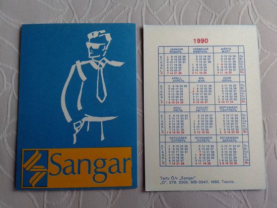 Карманный календарик . Прибалтика .1990 год