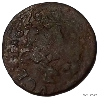 Великое Княжество Литовское, Русское и Жемайтское и Иных Земель. 1 шэляг (солид) 1666. Герб Крышпин (голова оленя, Ковно). Пагоня.