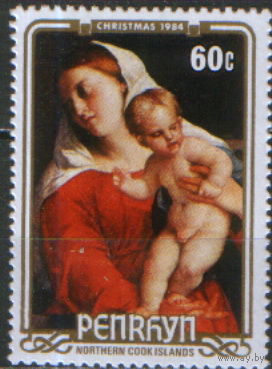 Марка из серии 1984г. Пенрин "Рождество. Пальма Якопо Старший "Дева Мария с Младенцем" MNH