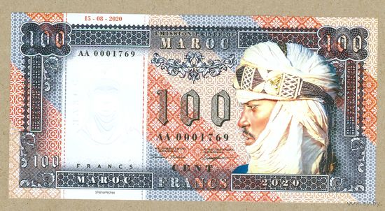(UB) МАРОККО 100 ФРАНКОВ 2020 ПРЕСС,полимер,частный выпуск,читать описание
