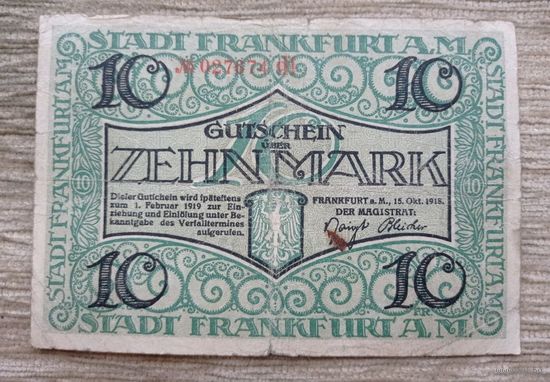 Werty71 Германия 10 марок 1918 банкнота Франкфурт на Майне