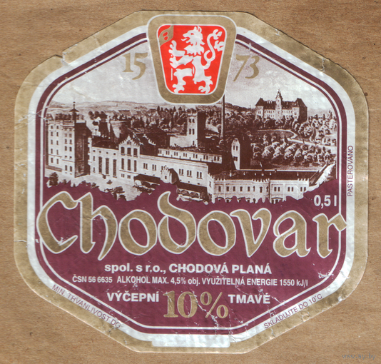 Этикетка пива Chodovar Чехия б/у Ф917