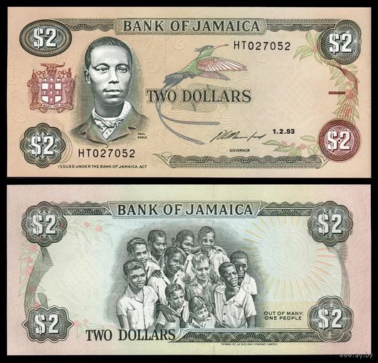 Ямайка 2 доллара образца 1993 года UNC p69