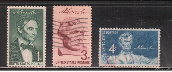 США-1959, (Мих.744-746), гаш., Линкольн (полная серия)-(1)