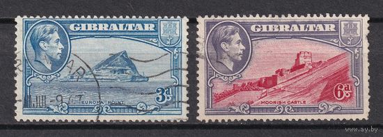 94.BrK. Великобритания. Колонии. Гибралтар. Георг VI.3P, 6P. 1938/49 гг. Mi.##111D/112D.