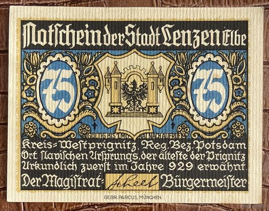 Нотгельд 75 пфеннигов 1921 год. Детмольд,. Веймарская республика