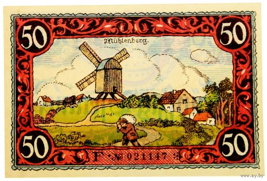 РАСПРОДАЖА!!! - ГЕРМАНИЯ ФРИЗАК (БРАНДЕНБУРГ) 50 пфеннигов 1921 год - "третий сюжет" - UNC!