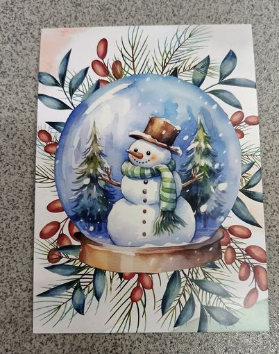 Открытка шар со снеговиком чистая