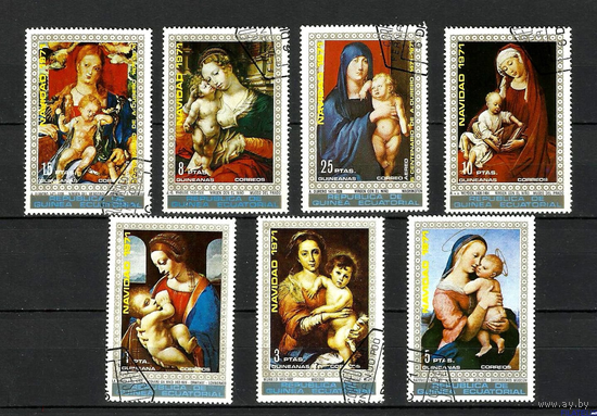 Гвинея 1971 год. Рождество живопись. Navidad серия 7 марок Рафаэль Мурильо Вейден Мадонны \\С