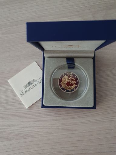 Франция 2 евро 2010 PROOF 70 лет речи Шарля де Голля в футляре