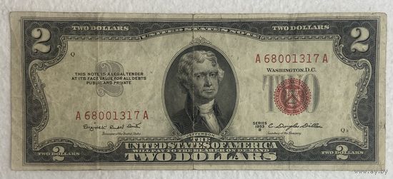 Банкнота 2 доллара 1953 год США.