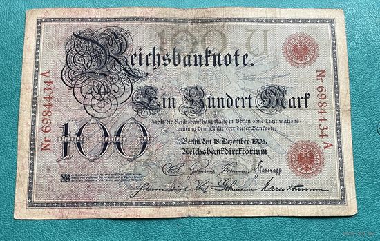 Германия 100 марок 1905 год / номер красный
