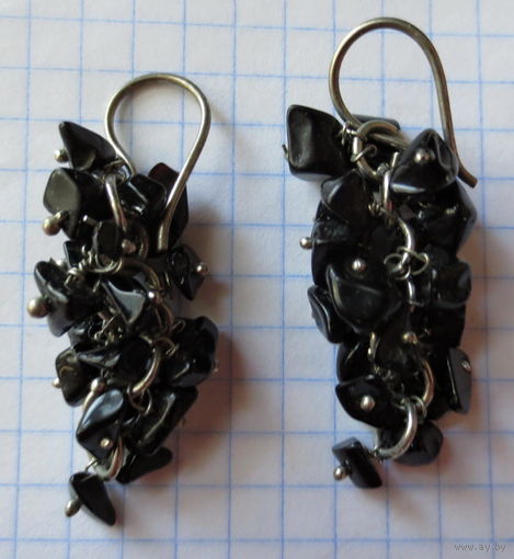 Серьги. Натуральный гагат (или агат). Винтаж из 90-ых. Польша.