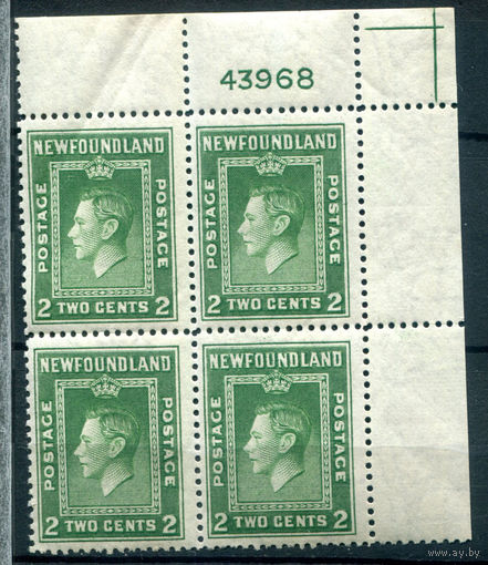 Британские колонии - Ньюфаундленд - 1938/44г. - король Георг VI, перфорация 12 1/2 - 1 кварт - MNH, есть вмятинки [Mi 232]. #3-WB-92-A-1