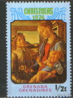 Марка из серии 1974г. Гренада и Гренадины "Рождество. "Мадонна с Младенцем" Сандро Боттичелли" MNH