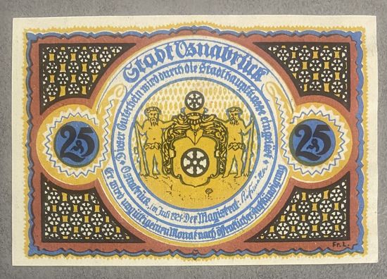 Нотгельд , 25 пфеннигов, Оснабрюк 1921год Веймарская республика