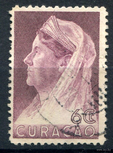 Нидерландские колонии - Кюрасао - 1936/39г. - королева Вильгельмина, 6 с - 1 марка - гашёная [Mi 148]. #3-WB-65-A-1