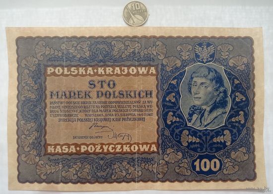 Werty71 Польша 100 марок польских 1919 банкнота