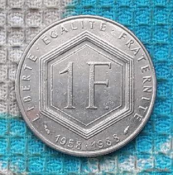 Франция 1 франк 1988 года, AU. Шарль де Голь.