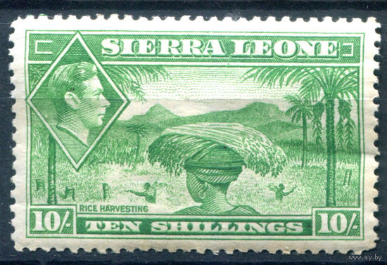 Британские колонии - Сьерра-Леоне - 1938г. - ландшафты, король Георг VI, 10 Sh - 1 марка - MH с пожелтением клея [Mi 165]. #4-B5-126-A-1