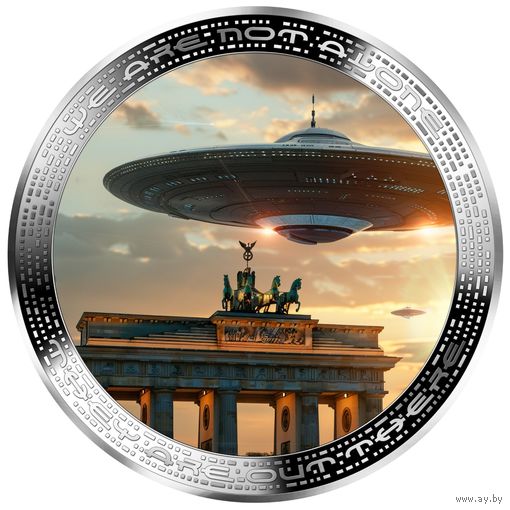 RARE Камерун 1000 франков 2025г. "НЛО над Берлином". Монета в капсуле; тематическом подарочном футляре; сертификат. СЕРЕБРО 31,10гр.(1 oz).