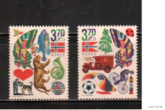 Норвегия-1997, (Мих.1263-1264) ** , Спорт, Футбол, Велосипед, Фауна, Рыбы (полная серия)