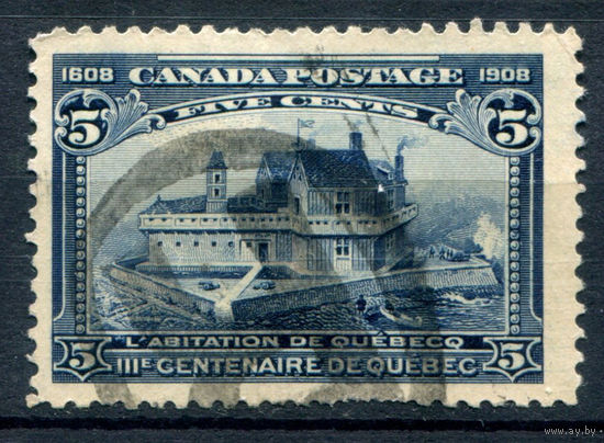 Британские колонии - Канада - 1908г. - архитектура, 300 лет основания Квебека, 5 с - 1 марка - гашёная [Mi 87]. #3-WB-100-A-1