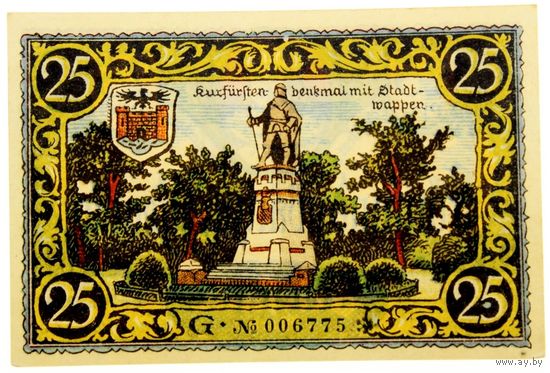 РАСПРОДАЖА!!! - ГЕРМАНИЯ ФРИЗАК (БРАНДЕНБУРГ) 25 пфеннигов 1921 год - UNC!
