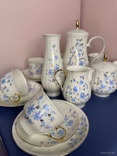 Кофейный сервиз , костяной фарфор Jiesia ЛССР! 6 персон ,22 предмета ,в родной коробке!