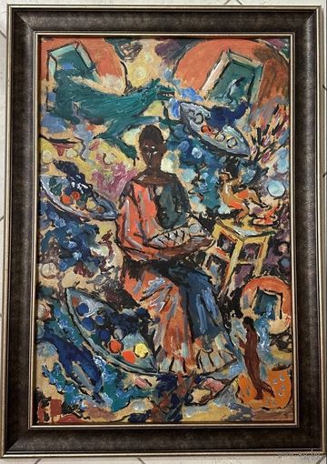 Кищенко А.М "Рождество", 1996г. ДВП, масло. Размер 60х40 см. с рамой 69,5х49,5 см.